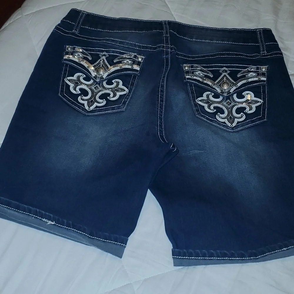 New Direction Weekend Blue Jean Shorts with Studs and Cuffed Leg - Picture 2 of 11